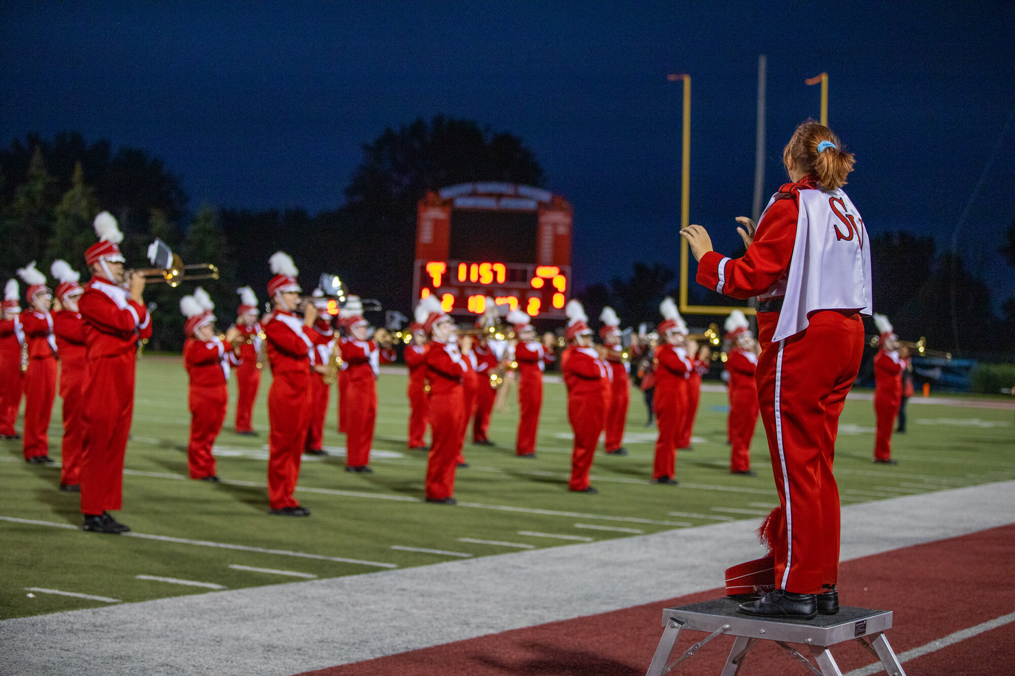 Drum Major conducting the marching band.